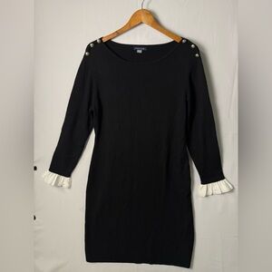 Tommy Hilfiger Women Black Dress White Ruffle Cuffs Large Knitwear Classic Style
